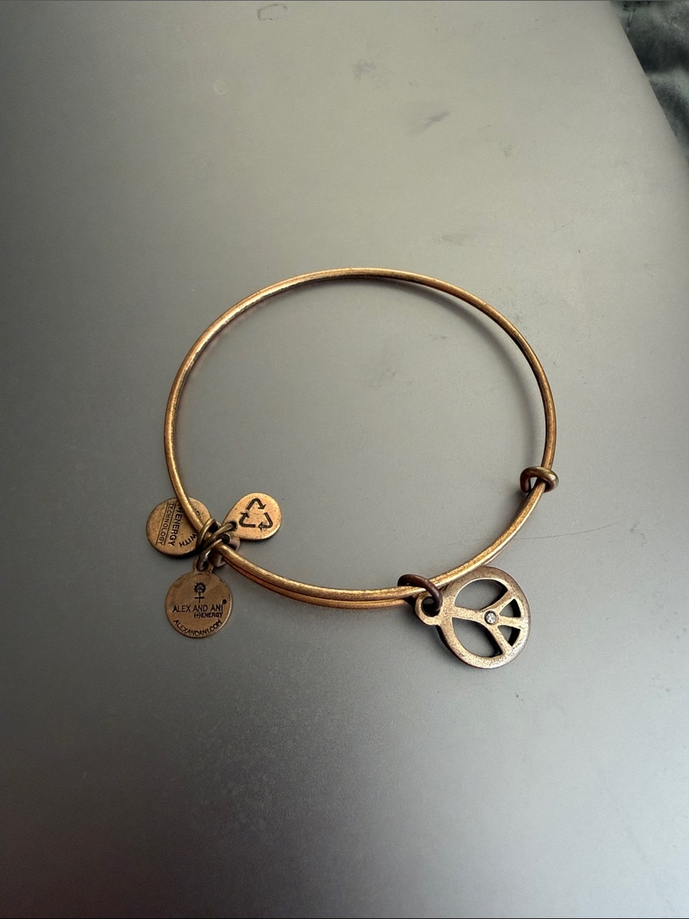 Alex and Ani Bronze-Tone Peace Sign Adjustable Bangle Bracelet